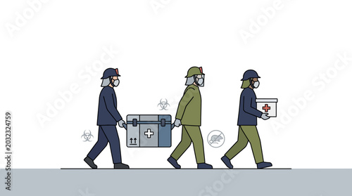 Фотография Medical personnel carrying biohazard and emergency medical supply cases