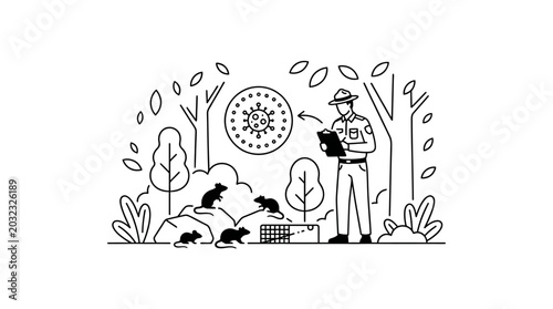 Foto Park ranger conducting wildlife health research in the forest.