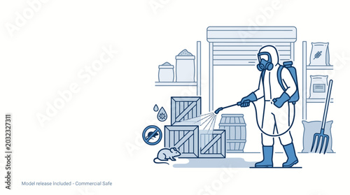 Cuadro en lienzo Pest control specialist wearing protective suit spraying chemical insecticide in warehouse