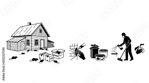 Foto Pest control illustration showing rodent infestation and extermination process