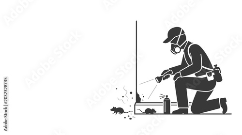 Photos Pest control technician inspecting a rodent infestation in a building