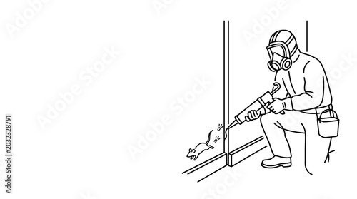Foto Pest control technician sealing wall gaps to prevent mice infestation