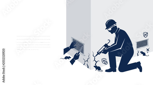 Fotografie Professional pest control specialist sealing wall cracks to prevent rodent infestation