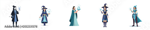 Obraz na plátne Fantasy Enchantress Flat Design Magical Female Mage Illustration