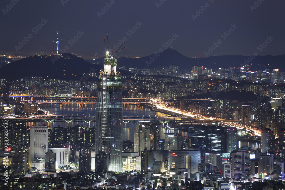 Fototapeta premium N서울타워,롯데월드타워,롯데월드호텔,잠실,남산,송파구,한강,서울