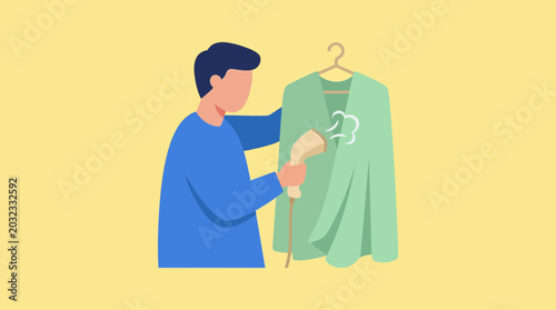 Obraz na płótnie Person using handheld steamer on clothing