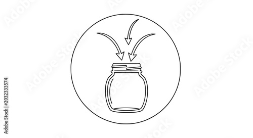 Foto Jar icon with arrows pointing inside, simple line art, concept of collecting or