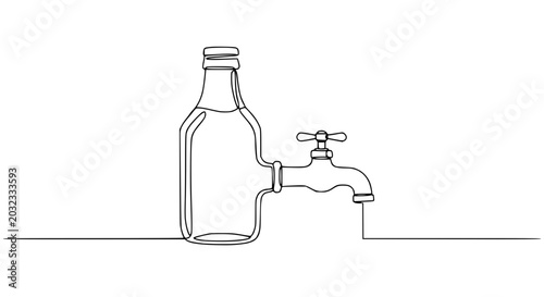 Cuadro en lienzo Minimalist continuous line drawing of a bottle with a tap dispensing water