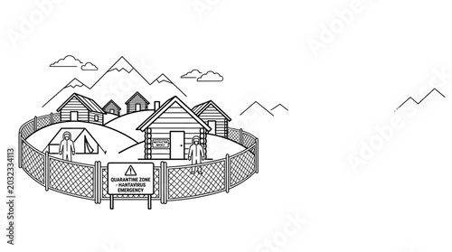 Schilderij op canvas Quarantine Zone Enclosed Camp Settlement Illustration.