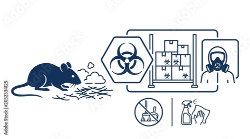 Bild auf Leinwand Rat infestation biohazard safety and pest control procedures icon set