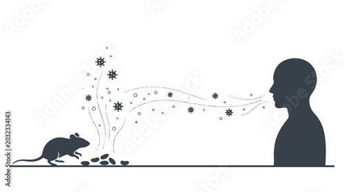 Obraz na płótnie Rat transmitting virus to human via airborne particles illustration