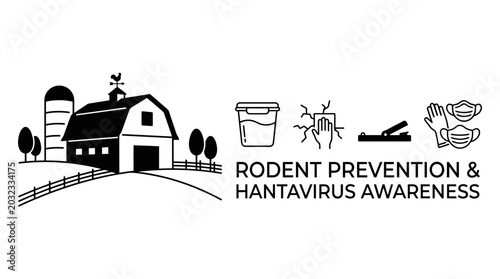 Cuadro en lienzo Rodent prevention and hantavirus awareness icon set with farm barn