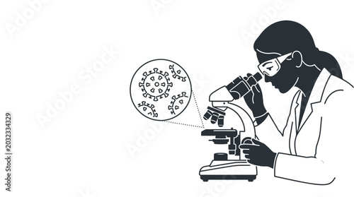 Fotografía Scientist analyzing virus sample under microscope.