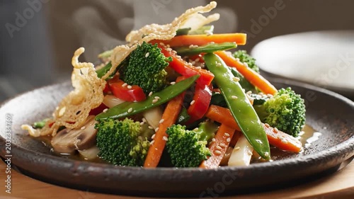 Steaming Hot Vegetable Stir-Fry with Sesame Seeds