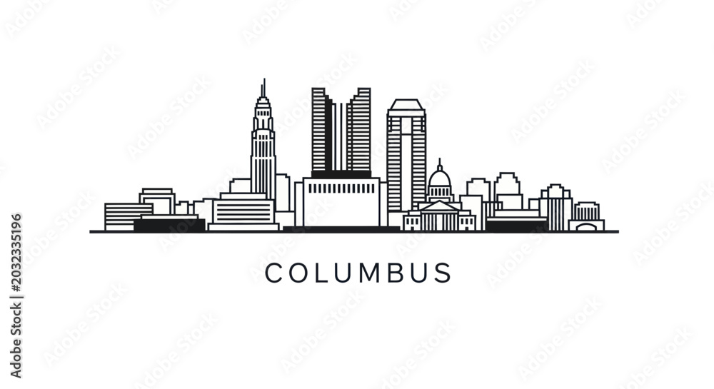 Obraz premium Columbus Skyline Silhouette, Ohio Cityscape Outline, Modern Architecture Vector