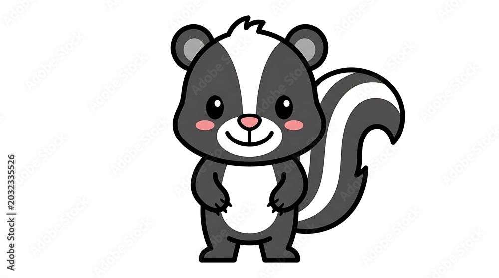 Fototapeta premium Playful cartoon pig with curly tail and red bow.