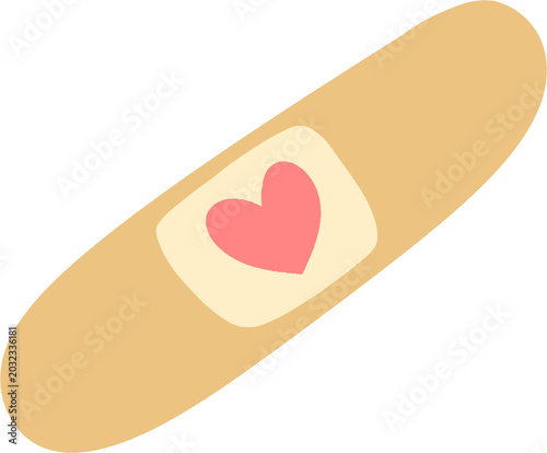 Hand Drawn Adhesive Bandage With Heart First Aid Medical Illustration