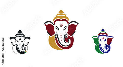 Bild auf Leinwand Ganesha Icons Set - Hindu God Elephant Head - Vector Art