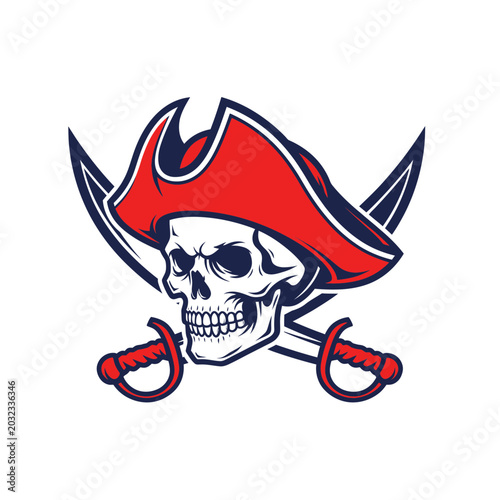 Cuadro en lienzo Pirate Skull and Crossbones with Swords Emblem