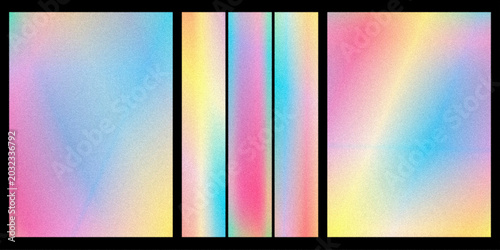 Tableau sur toile Vibrant pastel gradient panels arranged as a modern triptych on black, creating a playful yet sleek abstract layout for creative branding, posters, and digital art