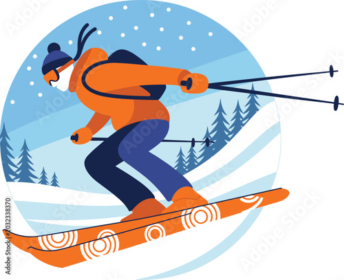 Person skiing down a snowy mountain in winter