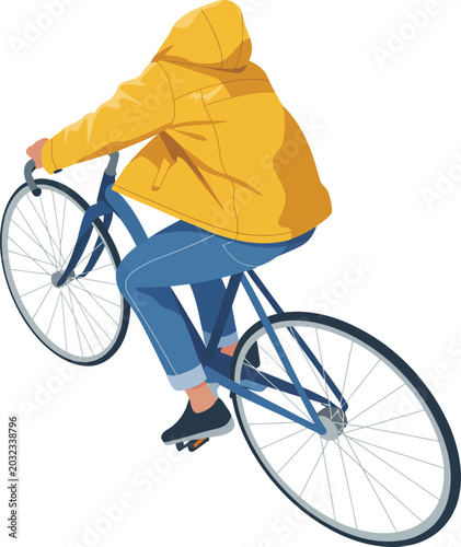 Person in yellow jacket riding a bicycle