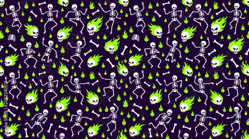 Konstfotografi Seamless spooky Halloween pattern with ghosts skulls and monsters