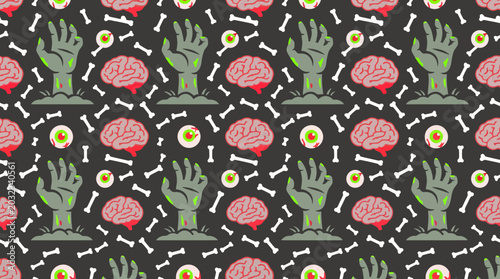 Tableau sur toile Seamless Halloween horror pattern with zombie hands and brains.