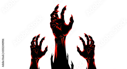 Photos Terrifying Black Hands with Red Claws Reaching Up - Horror Concept