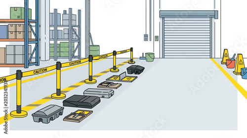 Canvas Print Selection of industrial cable protectors and modular floor cord covers displayed on warehouse floor