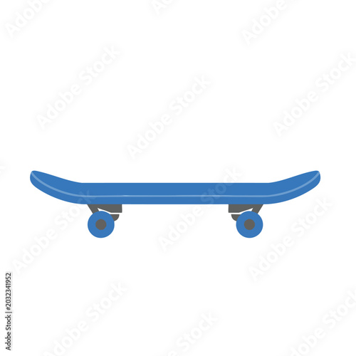 A simple blue skateboard isolated on a white background.