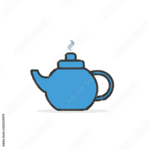 Stylized blue teapot icon with steaming hot beverage.