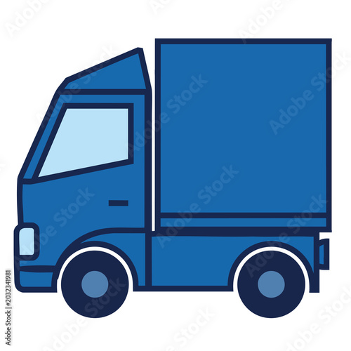 Simple blue cargo truck icon isolated on white background.