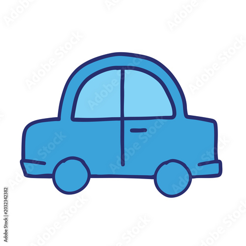 Simple blue hand drawn cartoon car illustration.