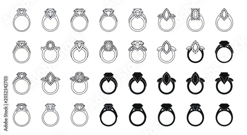 Foto Diamond Ring Icons Set: Engagement, Wedding, Luxury Jewelry Collection