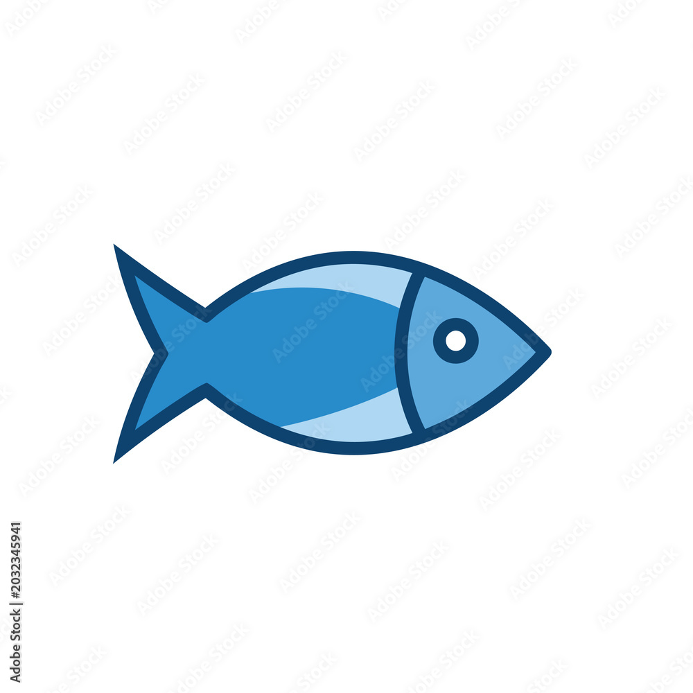 Obraz premium Minimalist blue fish icon vector illustration.