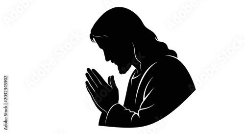 Schilderij op canvas Jesus Christ Silhouette Praying Hands, Faith, Hope, Spirituality, Christianity