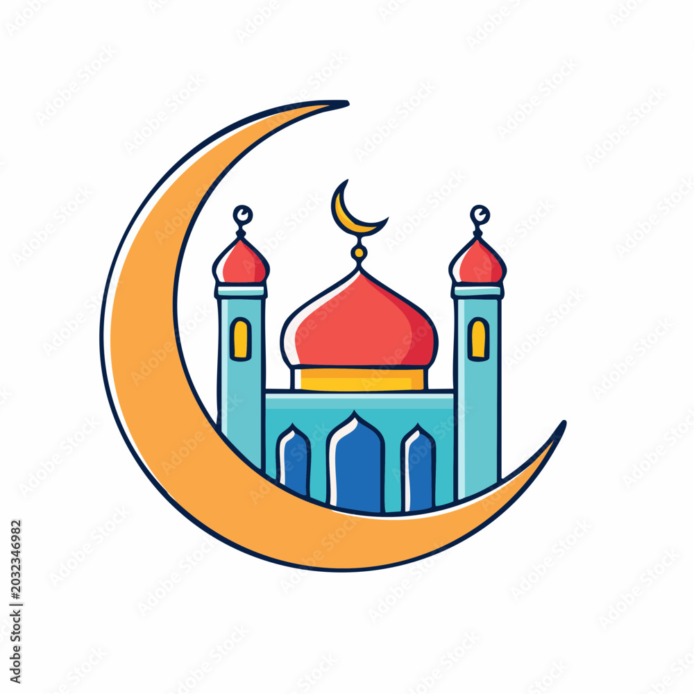 Fototapeta premium Mosque and Crescent Moon Icon
