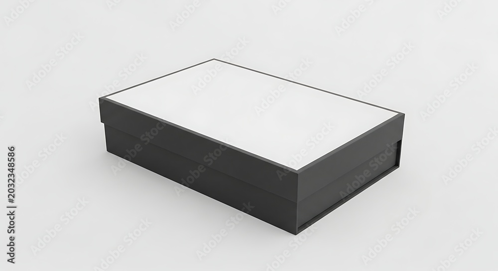 Naklejka premium Isolated rectangular black rigid gift box with white lid top view, luxury packaging mockup for presentation and branding
