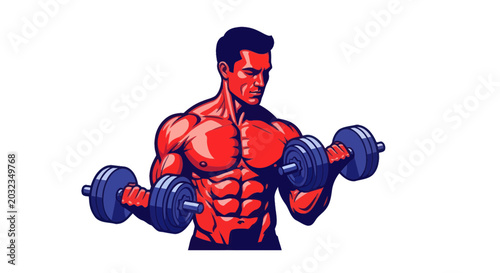 Foto Muscular Man Lifting Dumbbells, Bodybuilding Workout, Fitness Motivation