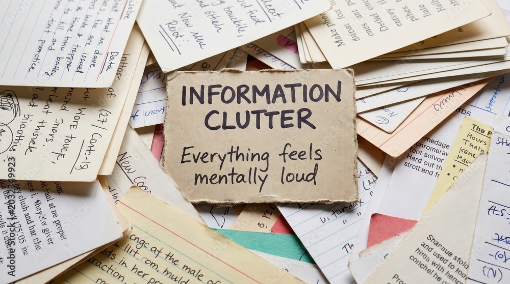 Naklejka premium Information Clutter and Mental Overload on Scattered Papers