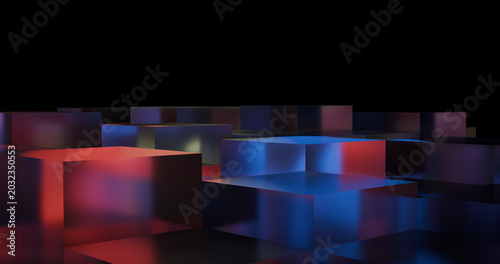 3d abstract square glass with color light with dark background wallpaper