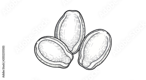 Bild auf Leinwand Hand Drawn Illustration of Three Watermelon Seeds on White Background