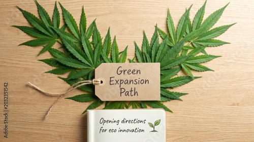 Hemp Leaves with 'Green Expansion Path' Tag for National Hemp Month