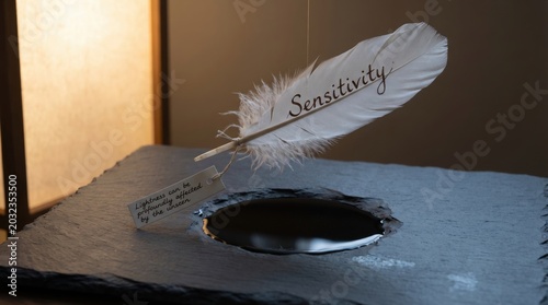 White Feather with 'Sensitivity' Next to Soft Diffused Light