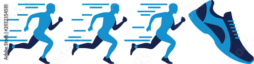 Foto runner speed silhouette trio turning into shoe icon for fitness brands