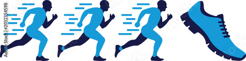 Billede på lærred runner forward progression silhouettes accelerating into shoe logo mark