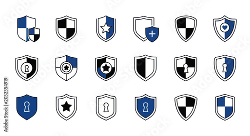 Set of Shield Icons: Security, Protection, Safety, Guarantee, Trust, Assurance