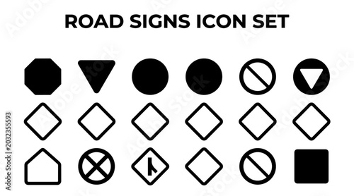 Tableau sur toile A set of various road sign icons in black and white, representing traffic control and information