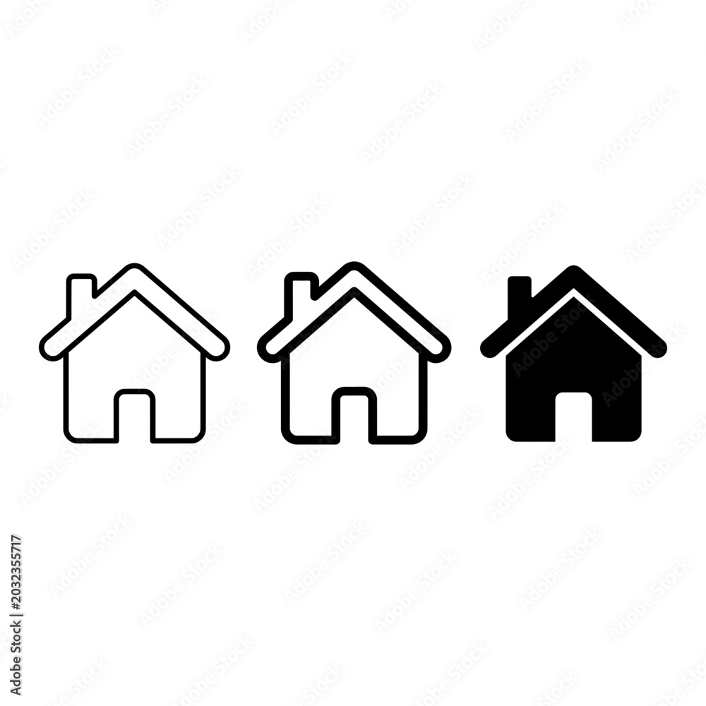 Fototapeta premium 3 House silhouette icons, solid black style, real estate